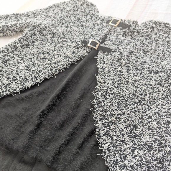 Lars Black & White Fuzzy Knit Sweater with Open Mesh Back & Buckles - Picture 5 of 7